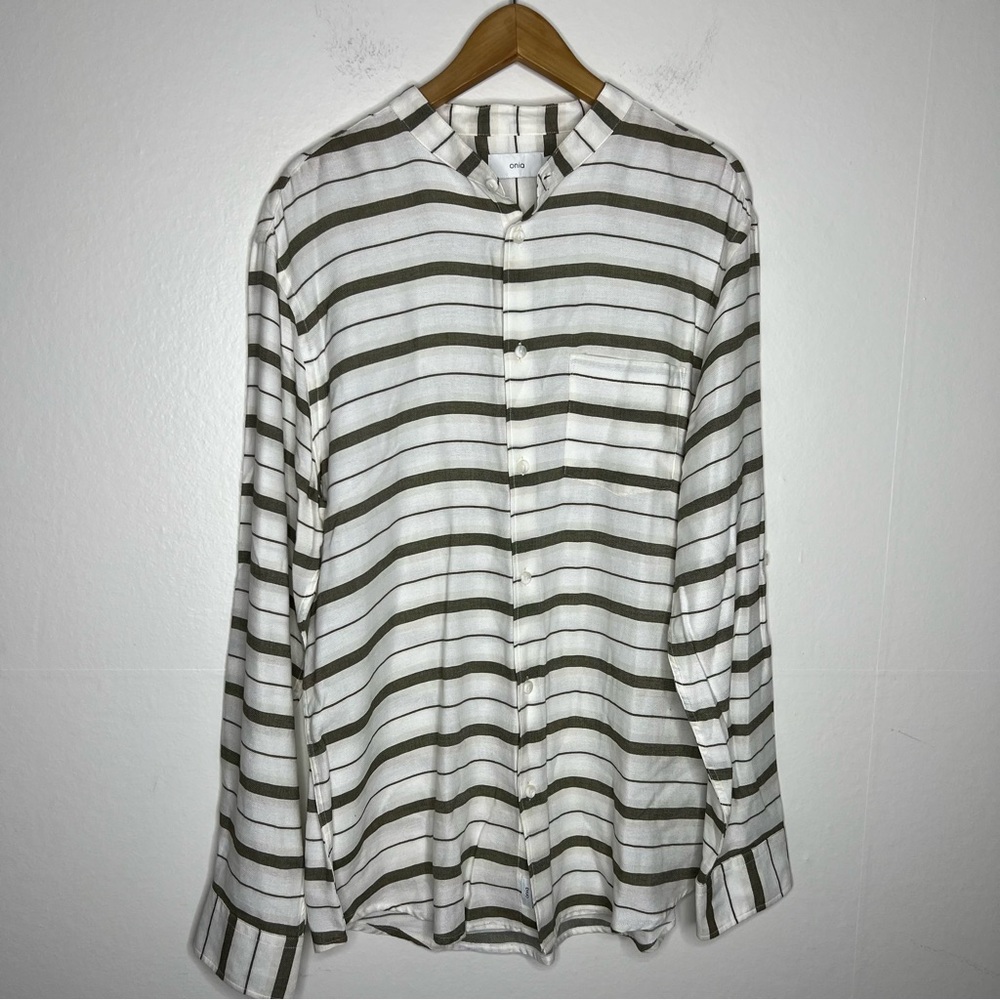Onia Striped Mandarin Collar Long Sleeve Shirt Men’s Sz XL